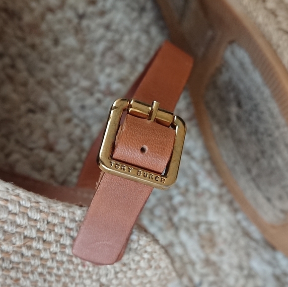 TORY BURCH Knotted Bow Wedge Espadrille Platform Sandal Black/NAVY/ Tan SIZE 6.5 - Picture 14 of 16